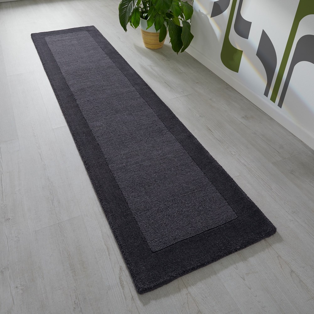 Colours Bordered Wool Runner Rug in Charcoal Grey